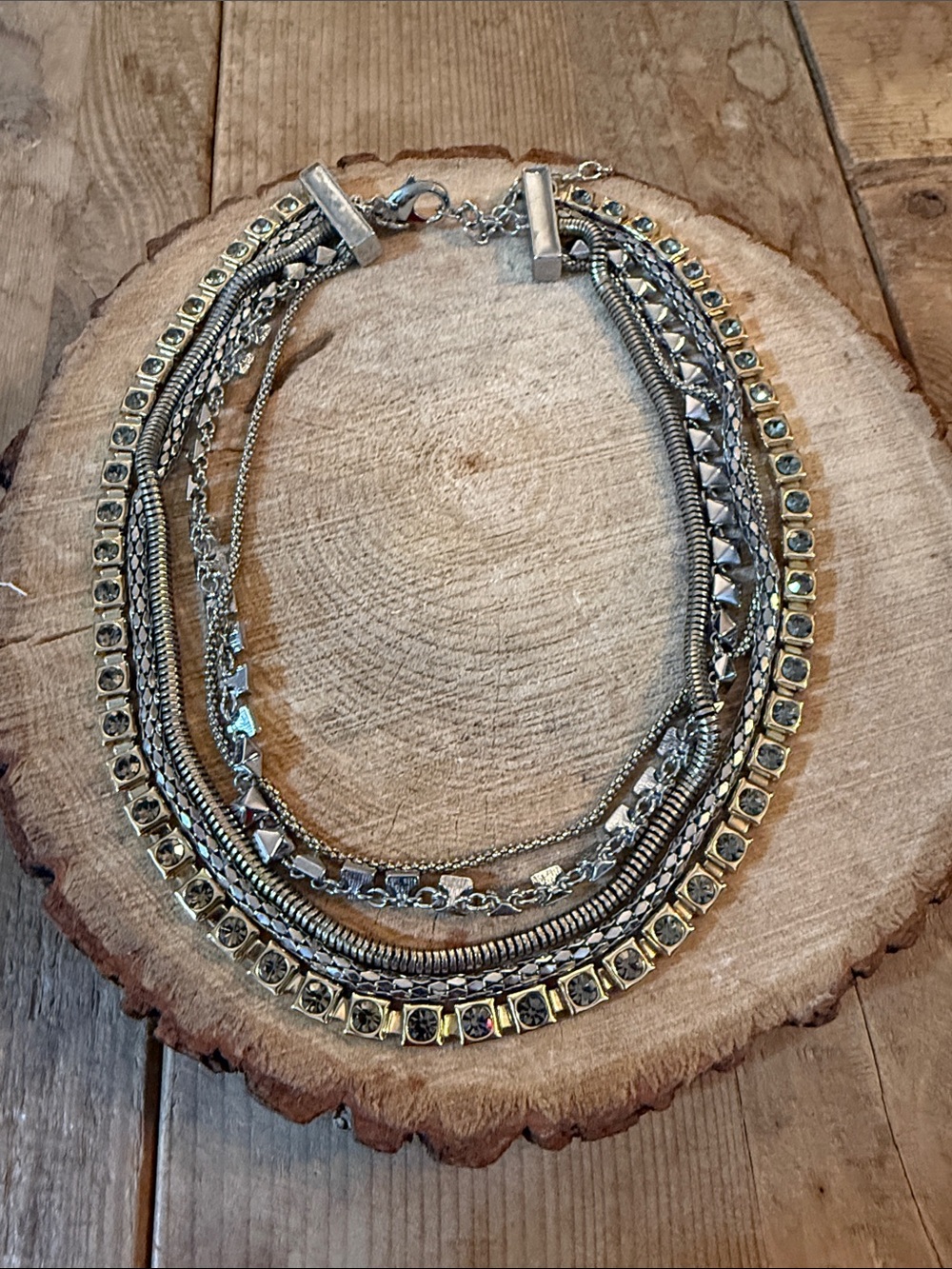 White House Black Market Silver Multi-Strand Necklace with Gold Accents